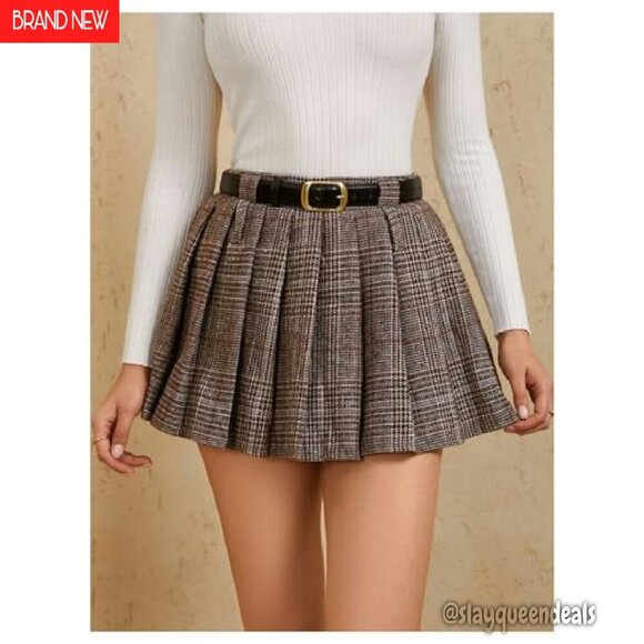 Plaid Pleated Mini Skirt Drop Waist A-Line Skater Style - Picture 6 of 8